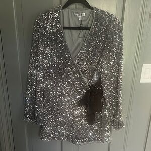 Silver Sequin Wrap Romper